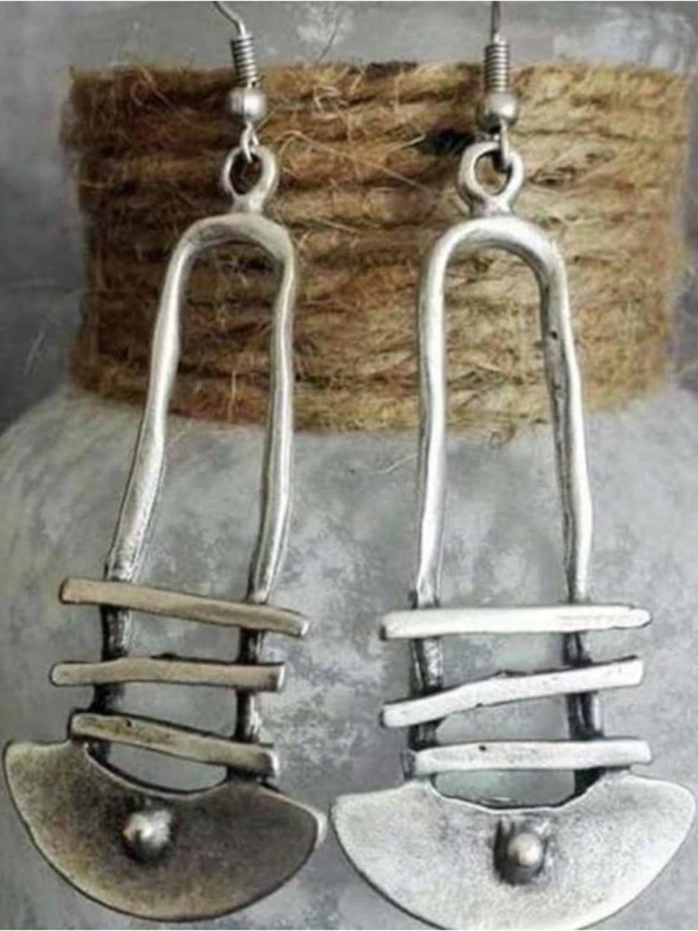 Silver Plated Abstract Bar Drop Earrings - Women Jewelry